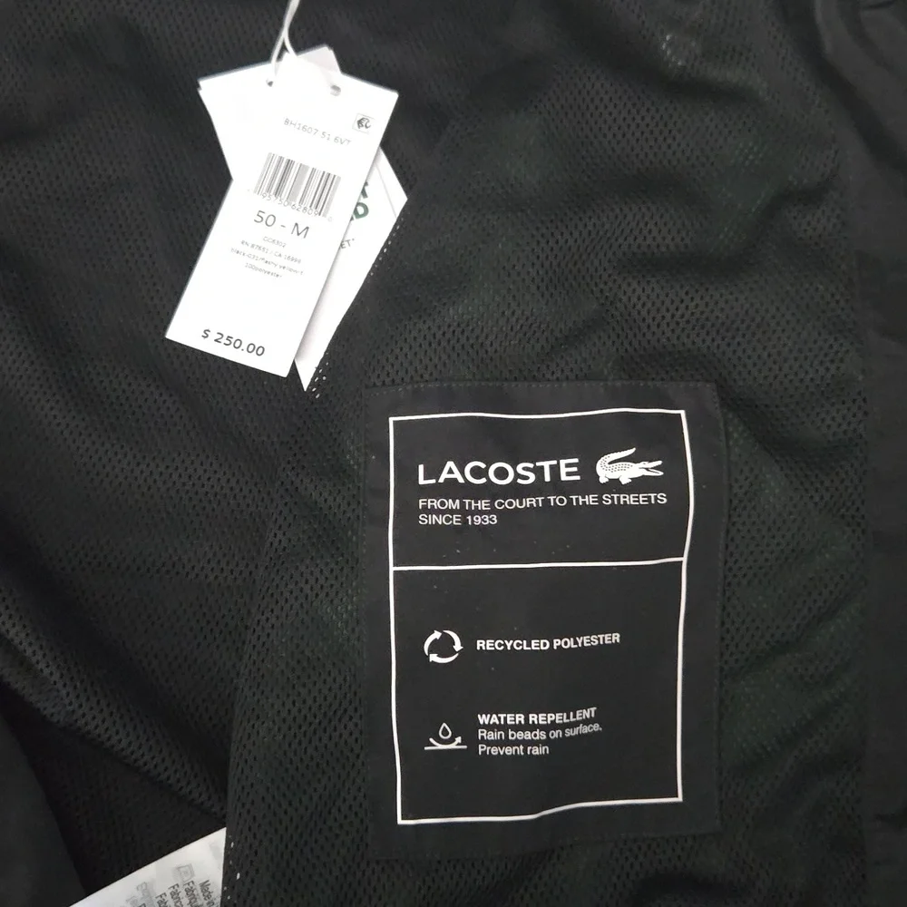 Lacoste $250 Contrast Detail Water Resistant Zipped Taffeta Men's Jacket